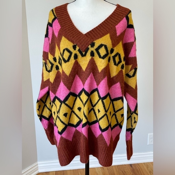 Easel women's Aztec wool blend sweater super soft size large v neck comfy - Picture 1 of 10